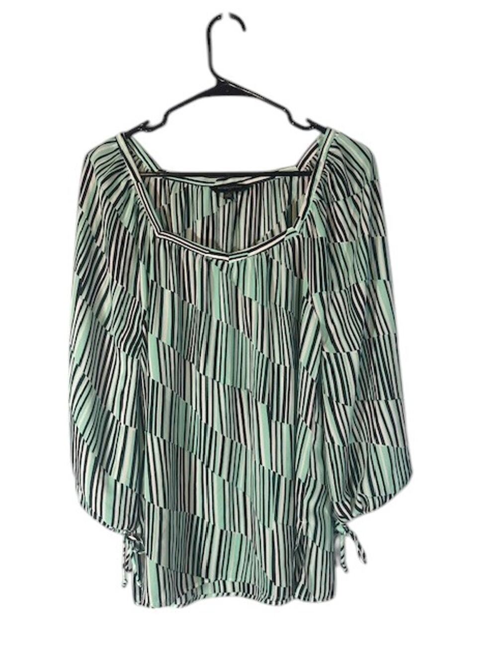 Banana Republic Women’s Green Multicolor Striped Geo Dressy Blouse Size Small